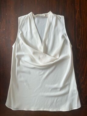 ETRO Cream Silk Cowl Neck Tunic Top Italy Semi Sheer Sleeveless Sz 42 US 6 Or M